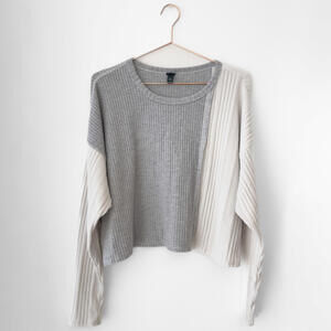 Wild Fable Grey Cream Colorblock Long Sleeve Boxy Crop Tee XXL